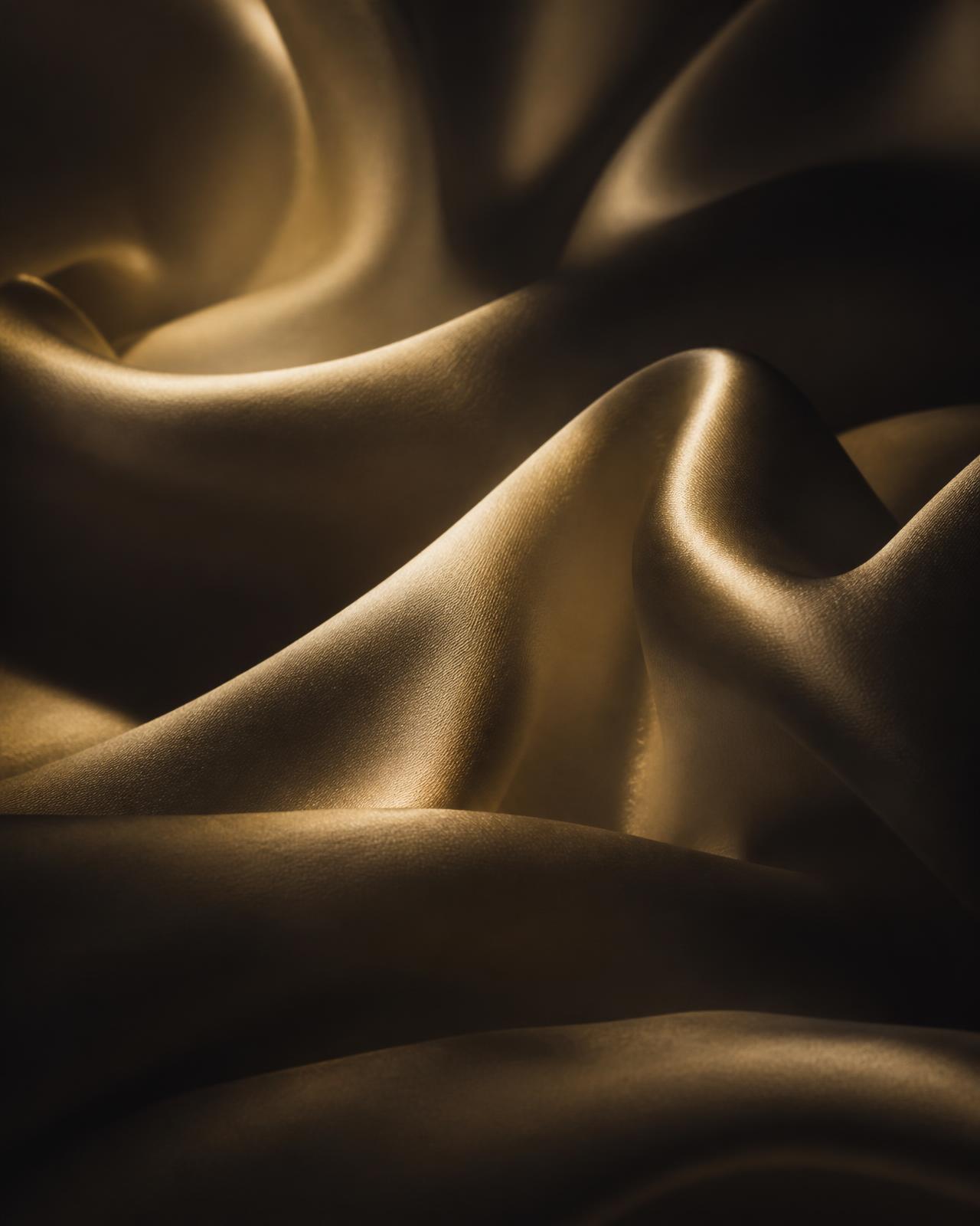 Folds of champagne silk lit in warm low light